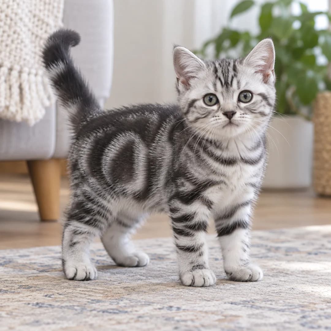 تصویر گربه نژاد امریکن شورت‌هیر (American Shorthair) در دوره بچه‌گربه - ویژگی‌های رشد و ظاهر در دانشنامه پت همزی