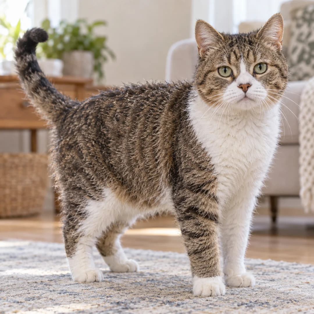 تصویر گربه نژاد امریکن وایرهیر (American Wirehair) در دوره میان‌سال و جوانی - وقار و توانایی بدنی در دانشنامه پت همزی