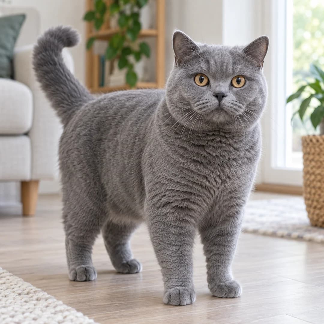 تصویر گربه نژاد بریتیش شورت‌هیر (British Shorthair) در دوره بالغ و سالمند - وقار و مراقبت‌های نژادی در دانشنامه پت همزی