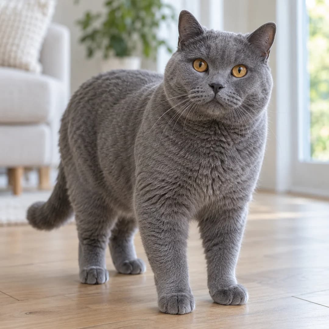 تصویر گربه نژاد شارترو (Chartreux) در دوره میانسال و جوانی - وقار و توانایی بدنی در دانشنامه پت همزی