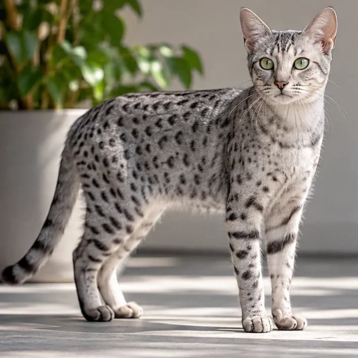 تصویر گربه نژاد ایجپشن ماو (Egyptian Mau) در دوره میانسال و جوانی - وقار و توانایی بدنی در دانشنامه پت همزی