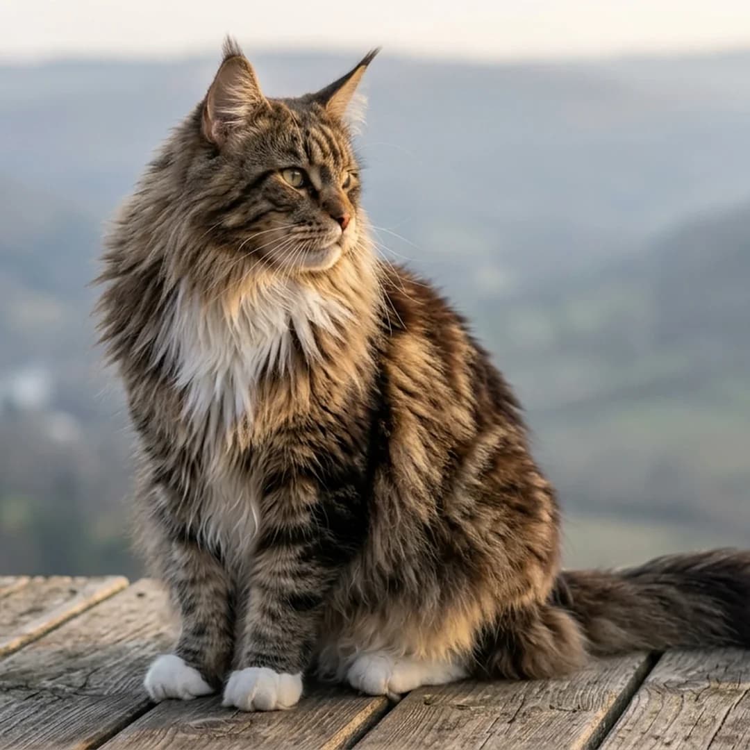 تصویر گربه نژاد مین کون (Maine Coon) در دوره بالغ و سالمند - وقار و مراقبتهای نژادی در دانشنامه پت همزی